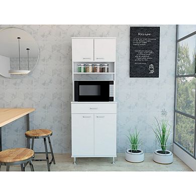 DEPOT E-SHOP Helis 60 Pantry Double Door Cabinet, One Drawer, Four Legs, Three Shelves , White