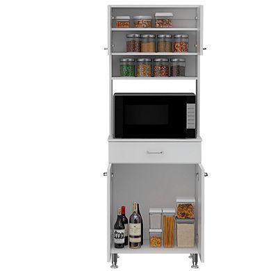 DEPOT E-SHOP Helis 60 Pantry Double Door Cabinet, One Drawer, Four Legs, Three Shelves , White