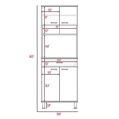 DEPOT E-SHOP Helis 60 Pantry Double Door Cabinet, One Drawer, Four Legs, Three Shelves , White