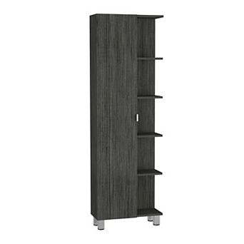 DEPOT E-SHOP Venus Linen Single Door Cabinet, 5 External Shelves, 4Interior Shelves, Smokey Oak