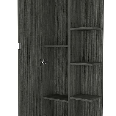 DEPOT E-SHOP Venus Linen Single Door Cabinet, 5 External Shelves, 4Interior Shelves, Smokey Oak