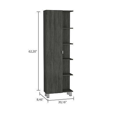 DEPOT E-SHOP Venus Linen Single Door Cabinet, 5 External Shelves, 4Interior Shelves, Smokey Oak