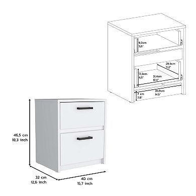 DEPOT E-SHOP Bethel 2 Drawers Nightstand with Handles, White