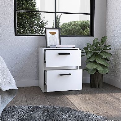 DEPOT E-SHOP Bethel 2 Drawers Nightstand with Handles, White