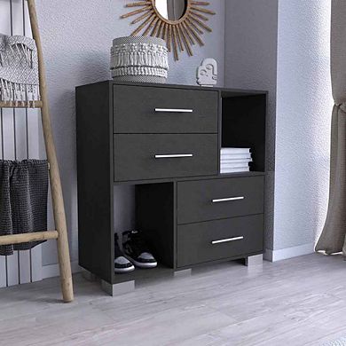 DEPOT E-SHOP Fountain Dresser, Two Open Shelves, Four Drawers, Black