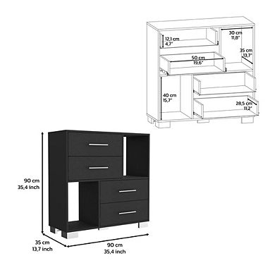 DEPOT E-SHOP Fountain Dresser, Two Open Shelves, Four Drawers, Black