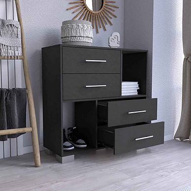DEPOT E-SHOP Fountain Dresser, Two Open Shelves, Four Drawers, Black
