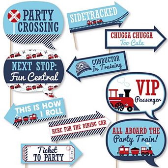 Big Dot Of Happiness Funny Railroad Party Crossing - Steam Train Photo Booth Props Kit 10 pc