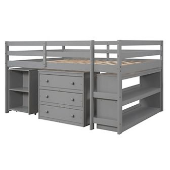 Merax Loft Bed with Cabinet and Rolling Portable Desk Full Bed