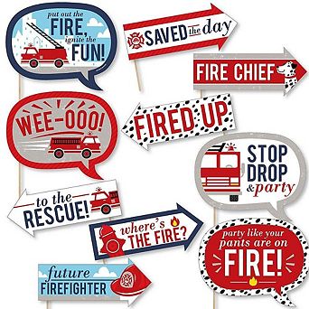 Big Dot Of Happiness Funny Fired Up Fire Truck Firefighter Firetruck Photo Booth Props 10 pc