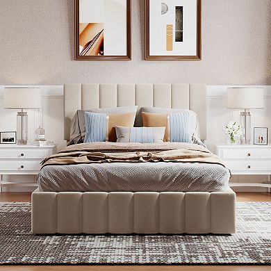 MERAX Upholstered Platform Bed with a Hydraulic Storage System