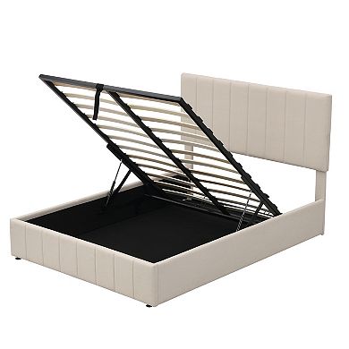 MERAX Upholstered Platform Bed with a Hydraulic Storage System