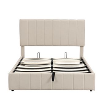 MERAX Upholstered Platform Bed with a Hydraulic Storage System