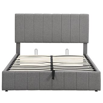 MERAX Upholstered Platform Bed with a Hydraulic Storage System