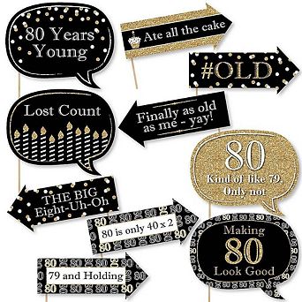 Big Dot Of Happiness Funny Adult 80th Birthday Gold - Birthday Party Photo Booth Props 10 pc