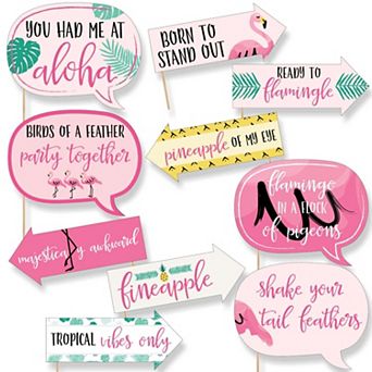 Big Dot Of Happiness Funny Pink Flamingo - Party Like A Pineapple - Photo Booth Props 10 pc