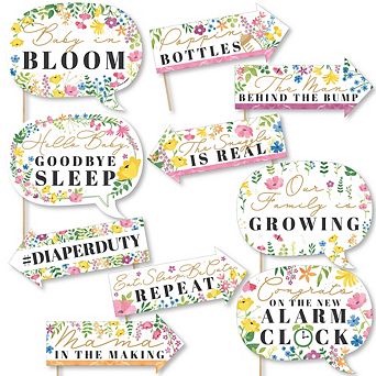 Big Dot Of Happiness Funny Wildflowers Baby Floral Baby Shower Photo Booth Props Kit 10 pc