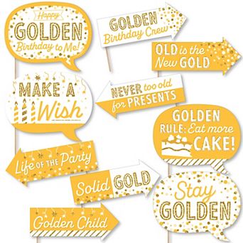 Big Dot Of Happiness Funny Golden Birthday - Happy Birthday Party Photo Booth Props Kit 10 pc