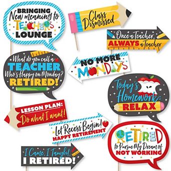 Big Dot Of Happiness Funny Teacher Retirement Happy Retirement Party Photo Booth Props 10 pc