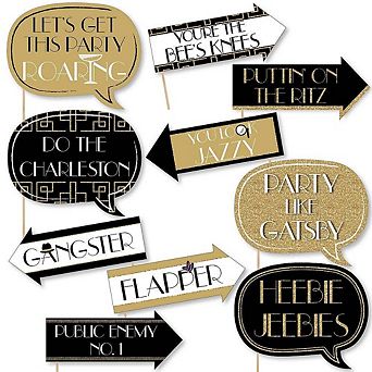 Big Dot Of Happiness Funny Roaring 20's - Twenties Art Deco Jazz Photo Booth Props 10 pc
