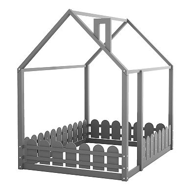 Merax Wood Bed House Bed Frame with Fence