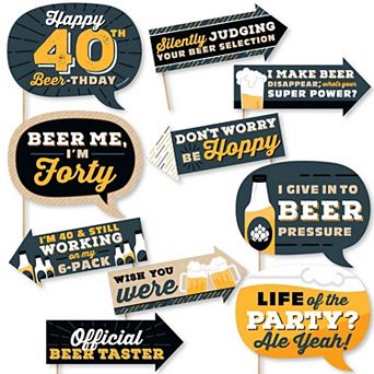 Big Dot Of Happiness Funny Cheers & Beers To 40 Years - 40th Birthday Photo Booth Props 10 pc