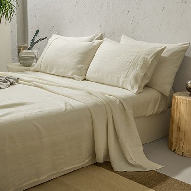 Stone Washed French Linen Sheet Set, 4 Pcs