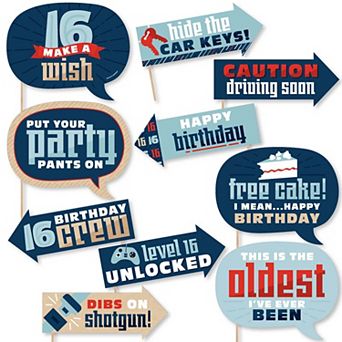 Big Dot Of Happiness Funny Boy 16th Birthday - Sweet Sixteen Birthday Photo Booth Props 10 pc