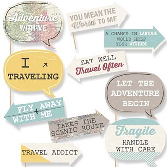 Big Dot Of Happiness Funny World Awaits - Travel Themed Photo Booth Props Kit - 10 pc