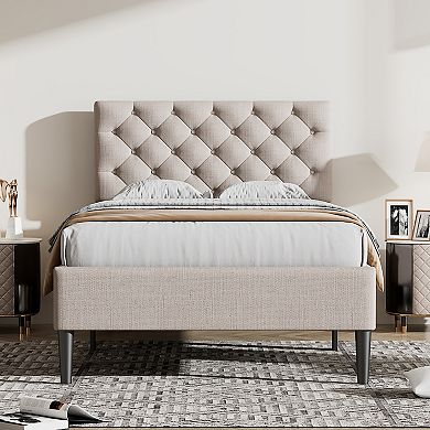 Merax Upholstered Linen Platform Bed