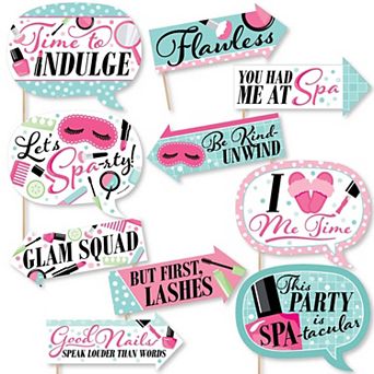 Big Dot Of Happiness Funny Spa Day - Girls Makeup Party Photo Booth Props Kit - 10 pc