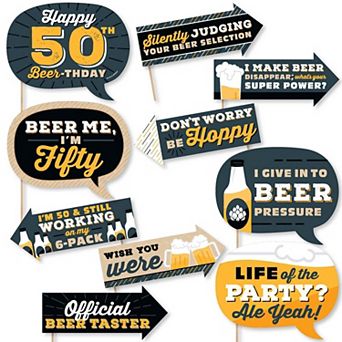 Big Dot Of Happiness Funny Cheers & Beers To 50 Years - 50th Birthday Photo Booth Props 10 pc