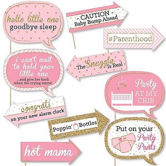 Big Dot Of Happiness Funny Pink & Gold Hello Little One - Baby Shower Photo Booth Props 10 pc
