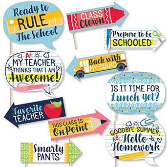 Big Dot Of Happiness Funny Back To School - First Day Of School Decor Photo Booth Props 10 pc