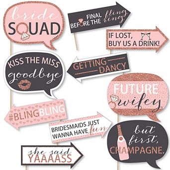 Big Dot Of Happiness Funny Bride Squad - Rose Gold Party Photo Booth Props Kit - 10 pc