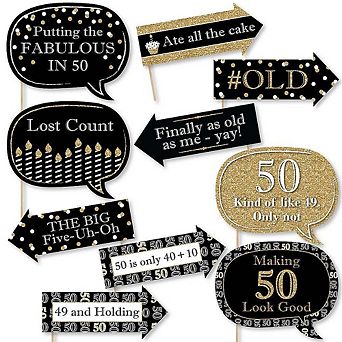 Big Dot Of Happiness Funny Adult 50th Birthday Gold - Birthday Party Photo Booth Props 10 pc