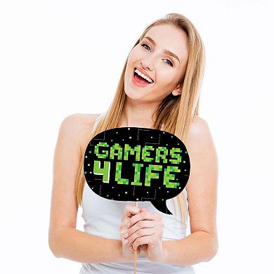 Big Dot Of Happiness Funny Game Zone - Pixel Video Game Party Photo Booth Props Kit - 10 Pc