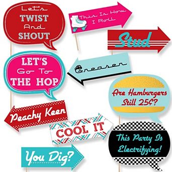Big Dot Of Happiness Funny 50's Sock Hop - 1950's Rock N Roll Party Photo Booth Props 10 pc