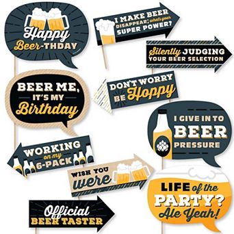 Big Dot Of Happiness Funny Cheers And Beers Happy Birthday Photo Booth Props Kit - 10 pc