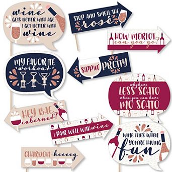 Big Dot Of Happiness Funny But First, Wine - Wine Tasting Party Photo Booth Props Kit - 10 pc