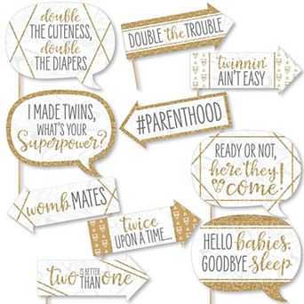Big Dot Of Happiness Funny It's Twins - Gold Twins Baby Shower Photo Booth Props Kit - 10 pc