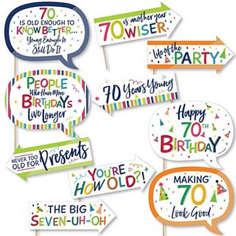 Big Dot Of Happiness Funny 70th Birthday - Cheerful Birthday Colorful Photo Booth Props 10 pc