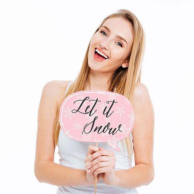 Big Dot Of Happiness Funny Pink Winter Wonderland - Snowflake Photo Booth Props Kit - 10 Pc