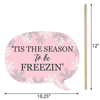 Big Dot Of Happiness Funny Pink Winter Wonderland - Snowflake Photo Booth Props Kit - 10 Pc
