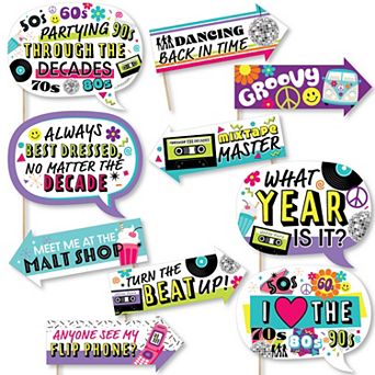 Big Dot Of Happiness Funny Through The Decades 50s 60s 70s 80s 90s Photo Booth Props 10 pc