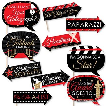 Big Dot Of Happiness Funny Red Carpet Hollywood - Movie Night Party Photo Booth Props 10 pc