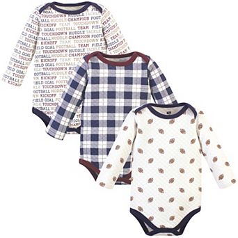 Hudson Baby Infant Boy Quilted Long-sleeve Cotton Bodysuits 3 pk Football