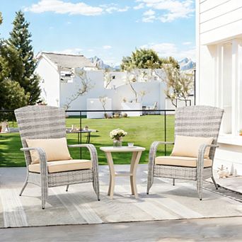 Unikome Outdoor Rattan Accent Chair, Wide Seat Patio Chair, Lounge Chair with Padded Cushion