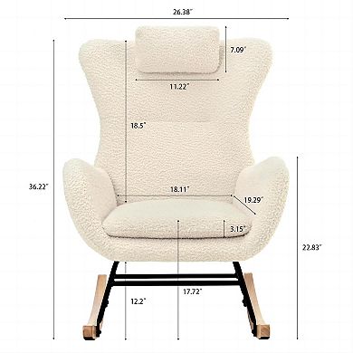 Soft Foam Swinging Rocking Chair With Rubber Wood Leg And Cashmere Teddy Fabric Cover