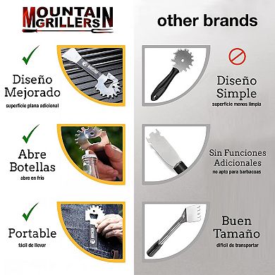 Grill Grate Scraper With Bottle Opener - Portable Scrubber For Any Grill, Griddle